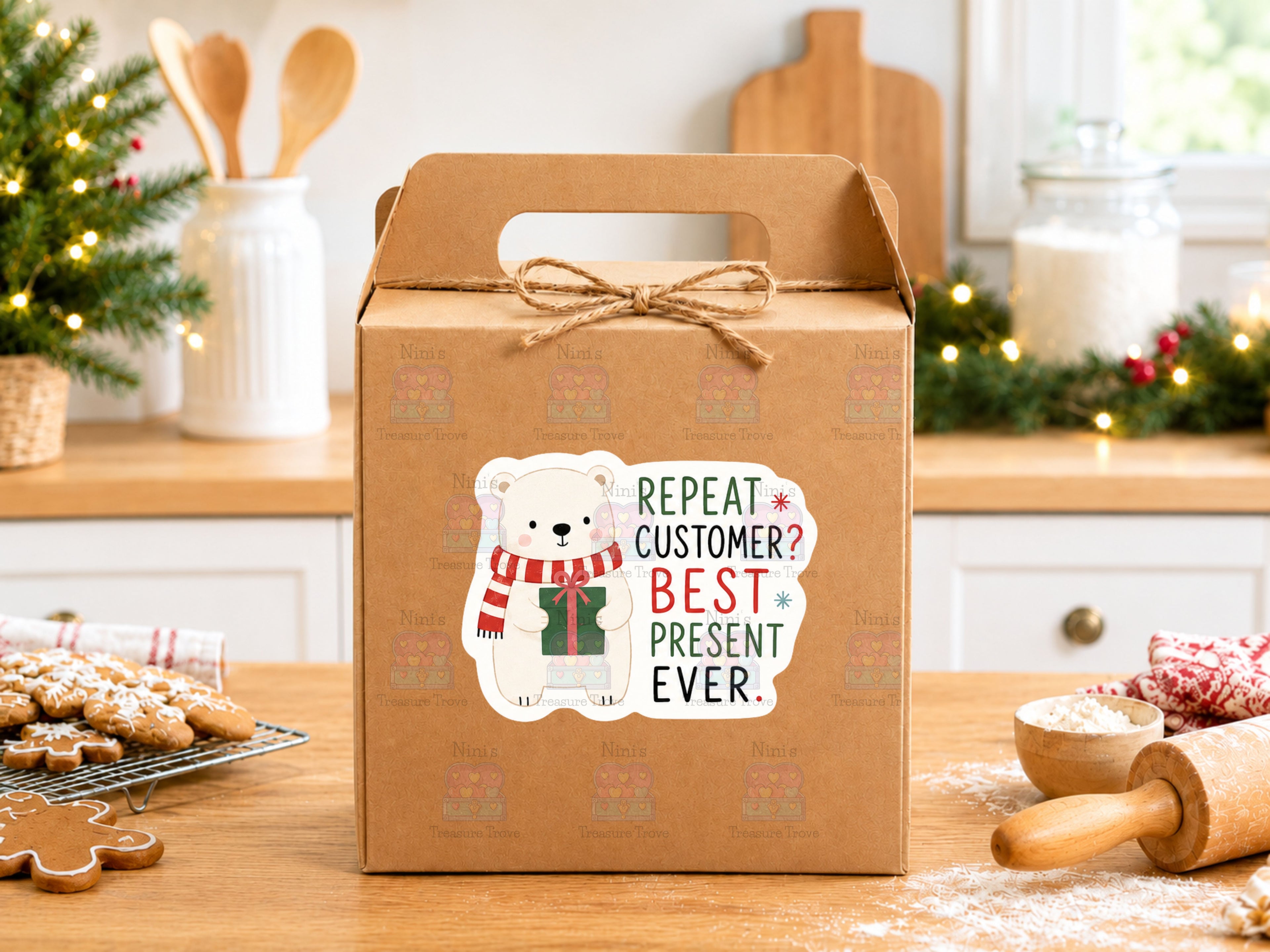 “Repeat Customer? Best Present Ever.” Christmas Packaging Sticker Sheet