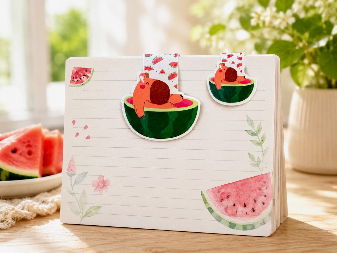 Relaxing Capybara in a Watermelon Tub Magnetic Bookmark