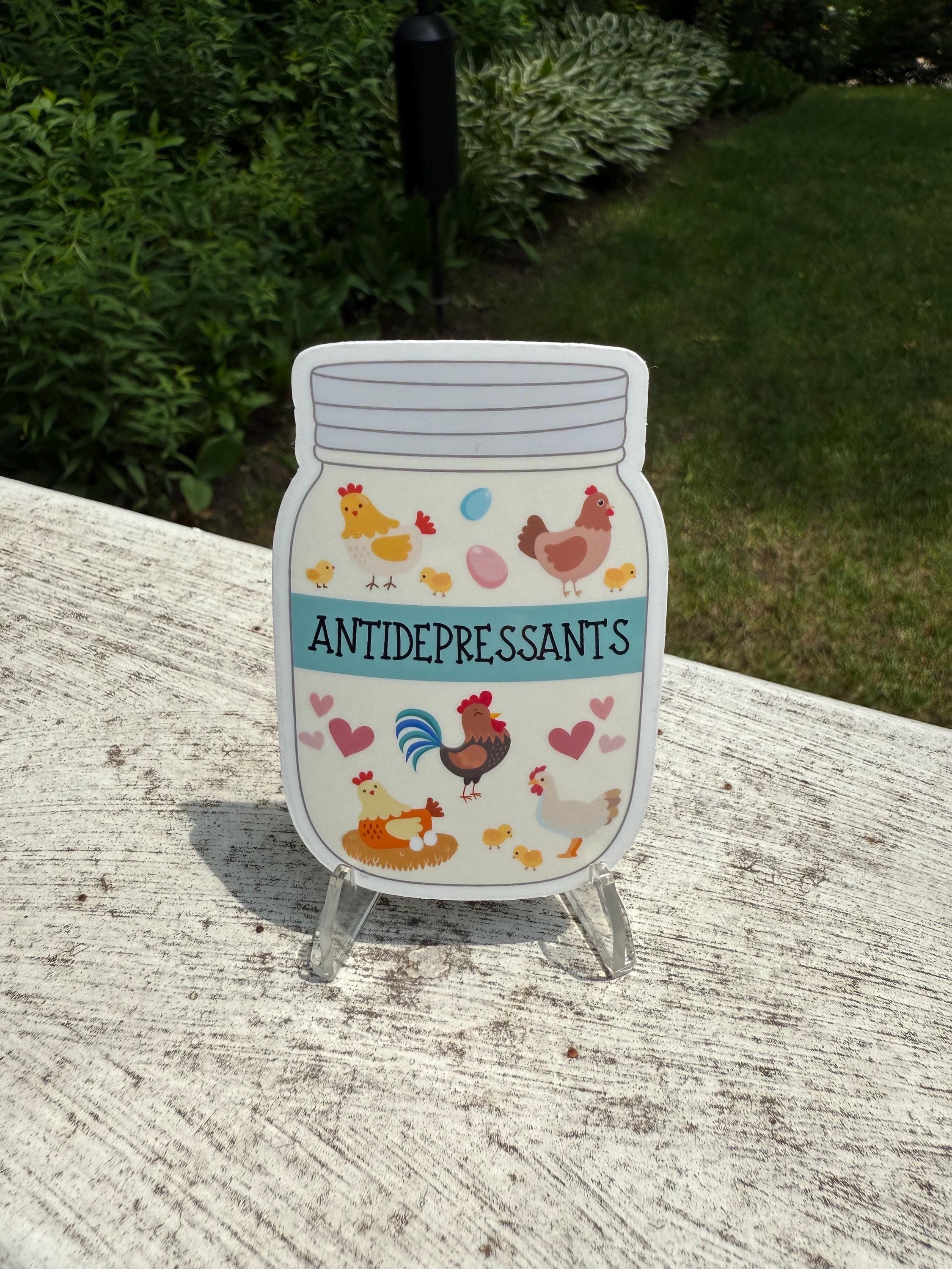 Antidepressants jar die-cut sticker, Chickens design filled with hens and chicks