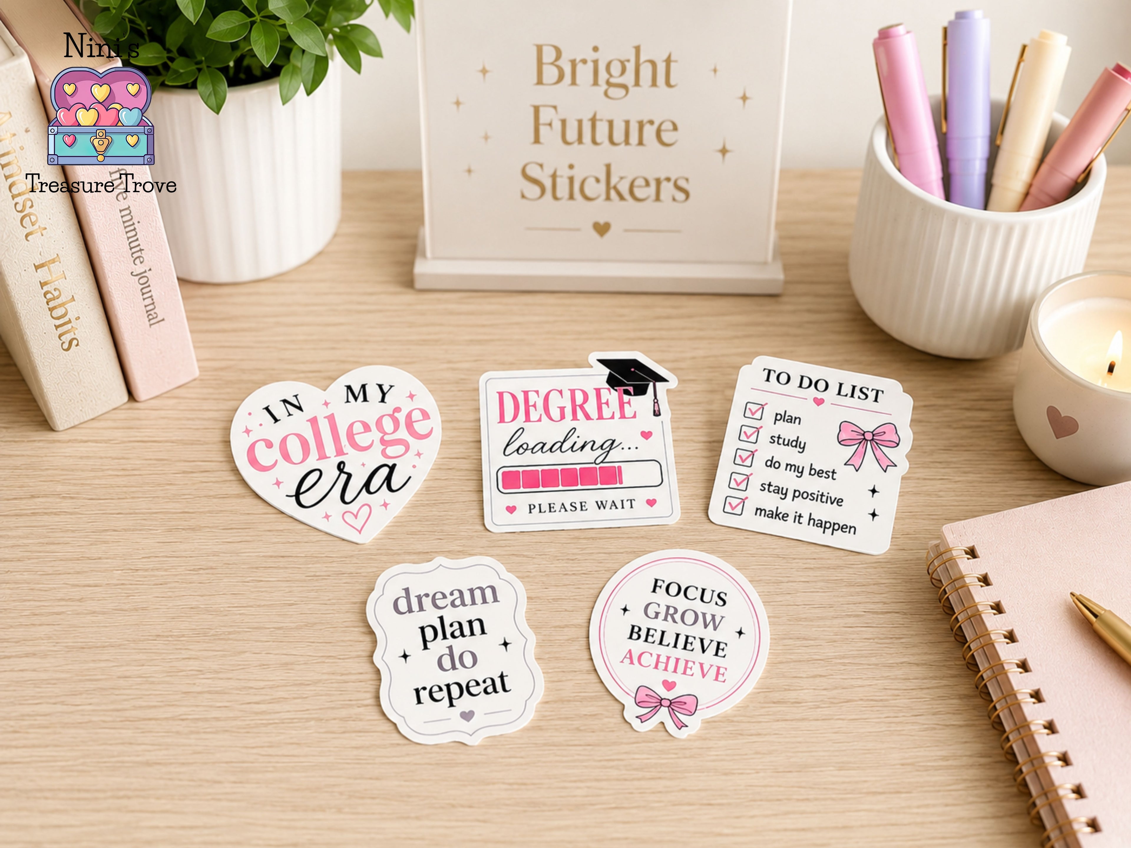 Bright Future College Motivational Sticker Set – 5 Die-Cut Waterproof Stickers