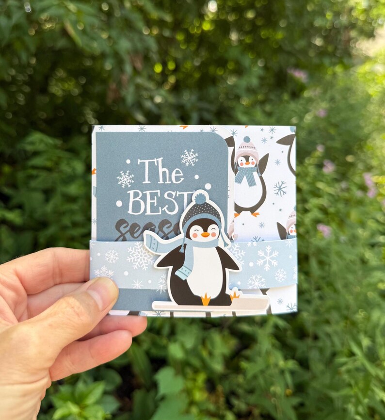 Penguin Season's Greetings pop-up gift card holder card
