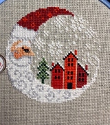 Cross-stitch embroidery, Santa Christmas Village design unframed