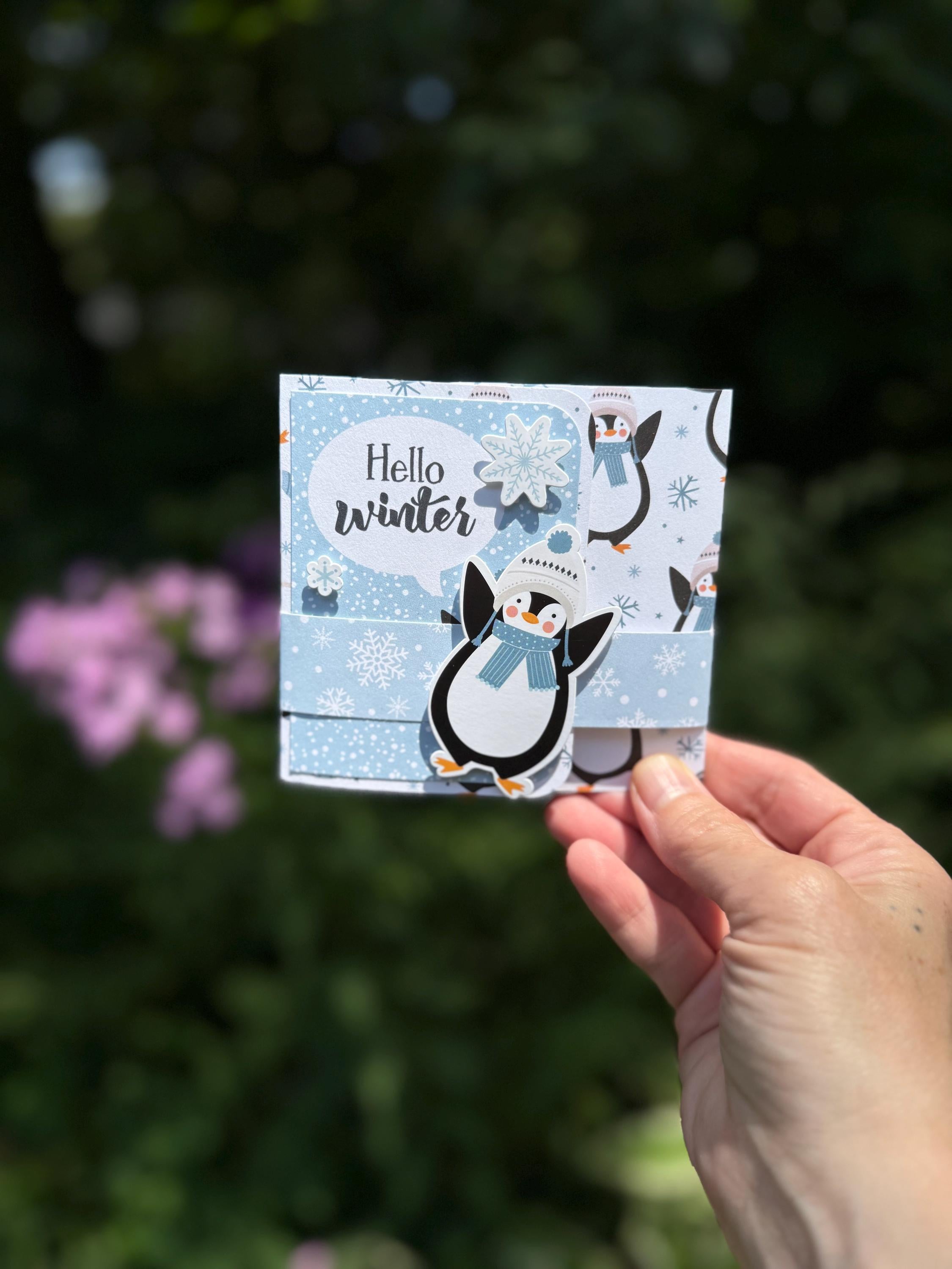 Penguin "Hello Winter" Pop-Up Gift Card Holder