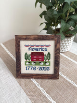 Hand-stitched America cross-stitch, alternate view