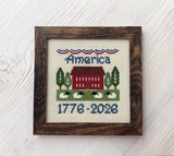 Hand-stitched America cross-stitch, banner detail