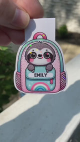 Personalized sloth backpack magnetic bookmark video